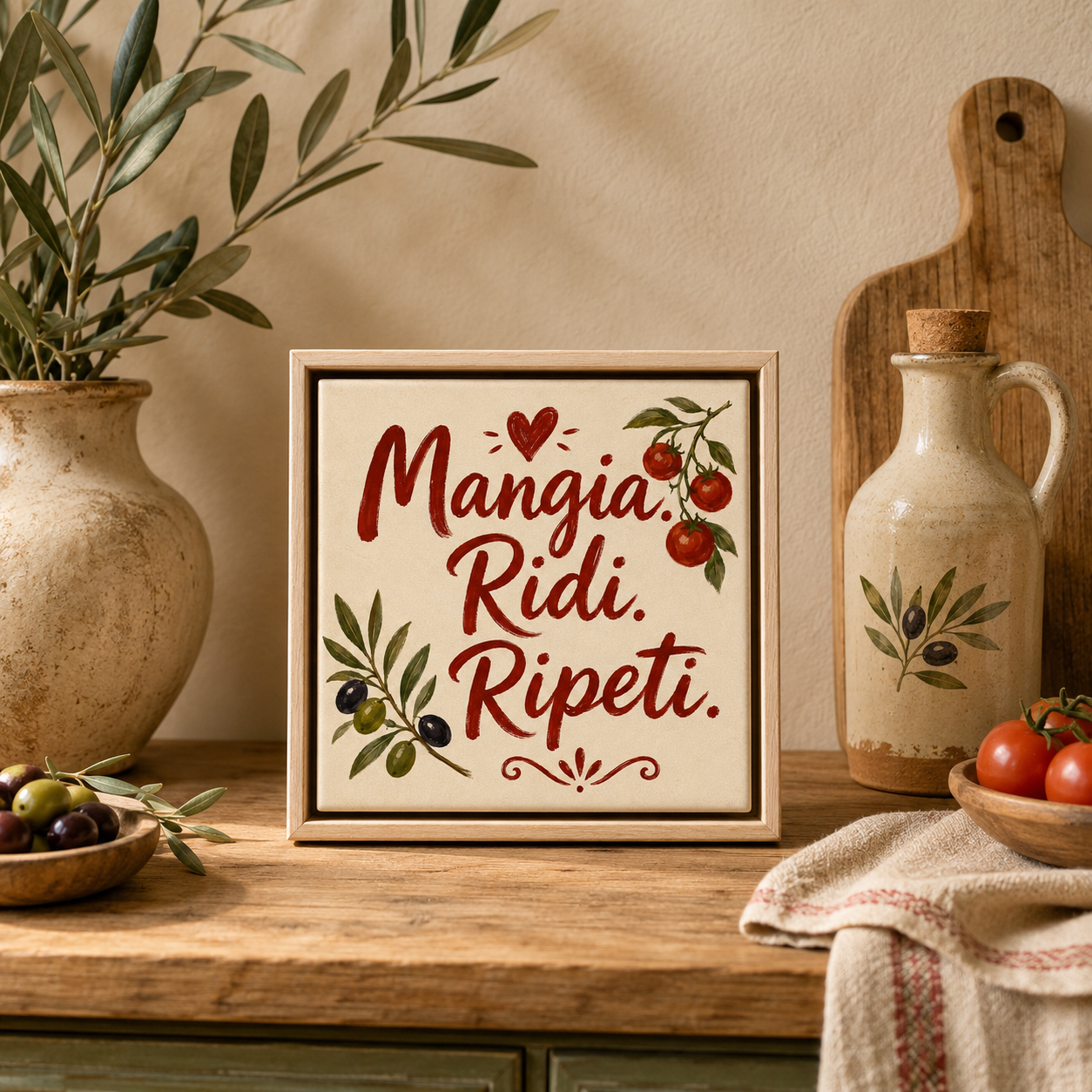 Ceramiczna płytka dekoracyjna Mangia, Ridi, Ripeti