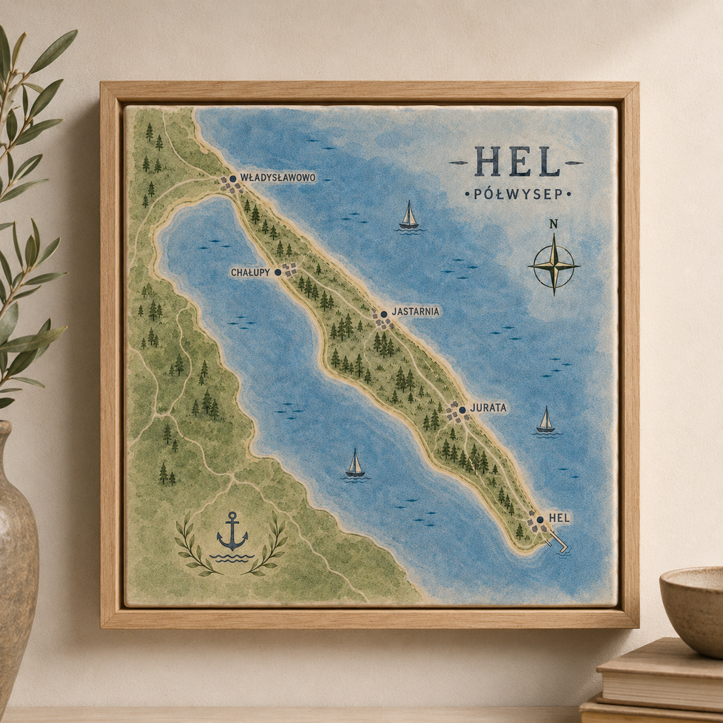 Ceramiczna płytka dekoracyjna Mapa Półwyspu Helskiego