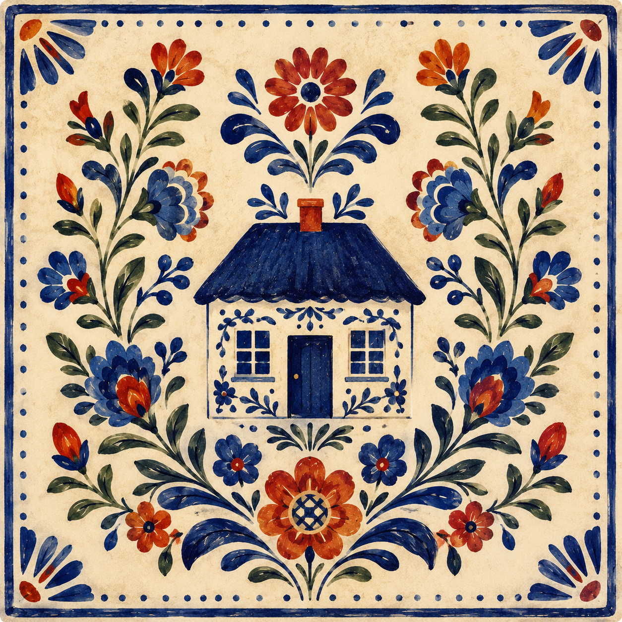 Ceramiczna płytka dekoracyjna Błękitny Dworek