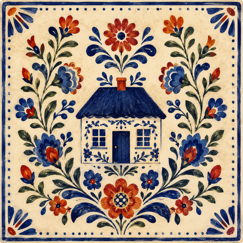 Ceramiczna płytka dekoracyjna Błękitny Dworek