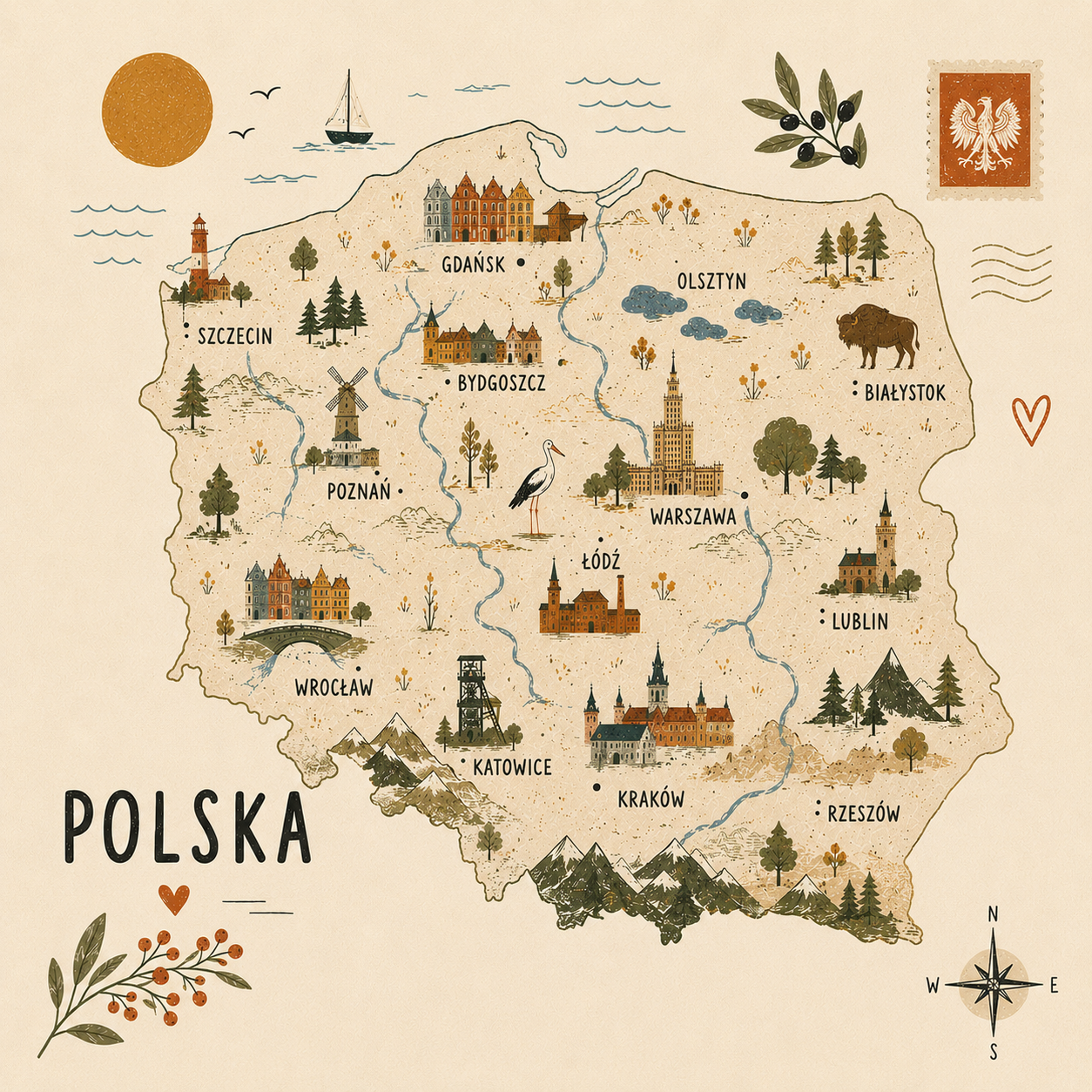 Ceramiczna płytka dekoracyjna Ilustrowana Mapa Polski
