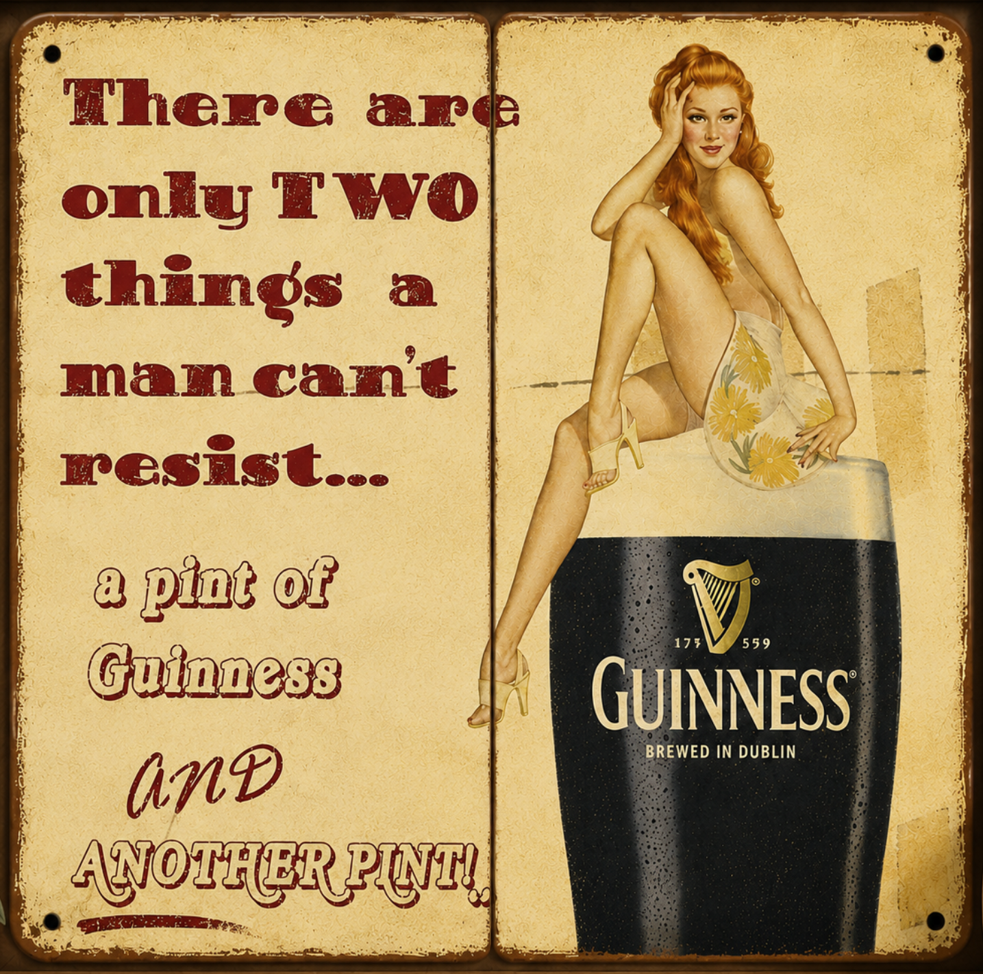 Ceramiczna płytka dekoracyjna Retro Pin-Up Guinness