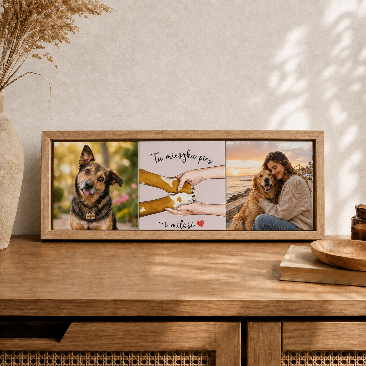 Ceramiczne płytki dekoracyjne Personalizowany Tryptyk Psia Miłość